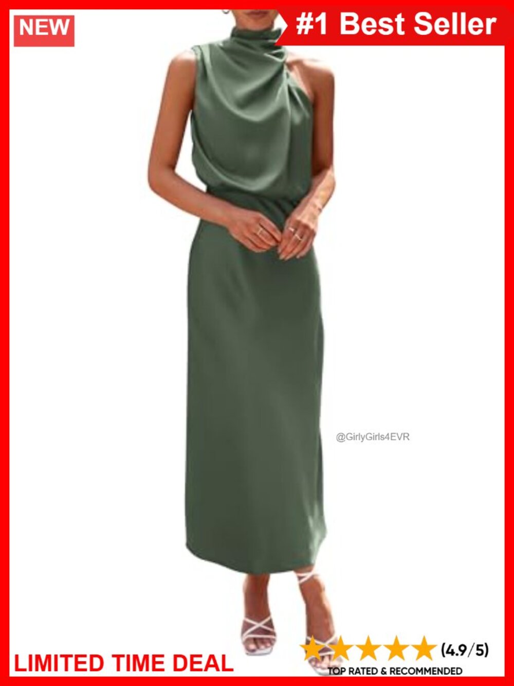Satin Maxi Dress Sleeveless Mock Neck High Waist Fit Flare Cocktail Wedding